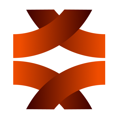 Abstract orange interlocking ribbon icon.